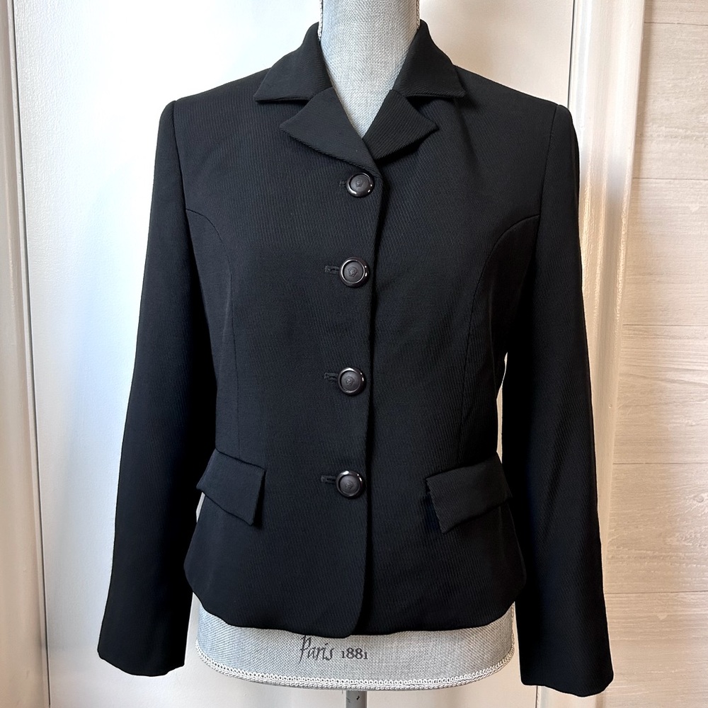 VERSACE Black Wool Blend Textured Classic Blazer